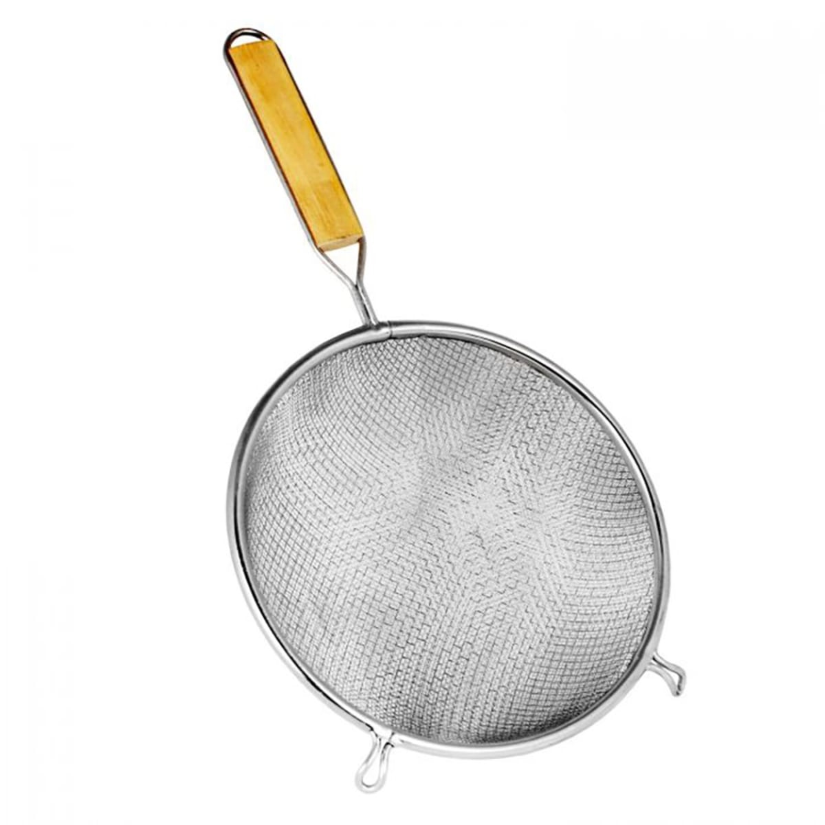 Thunder Group SLSTN5208 8-inch stainless steel double fine mesh strainer with flat wooden handle
