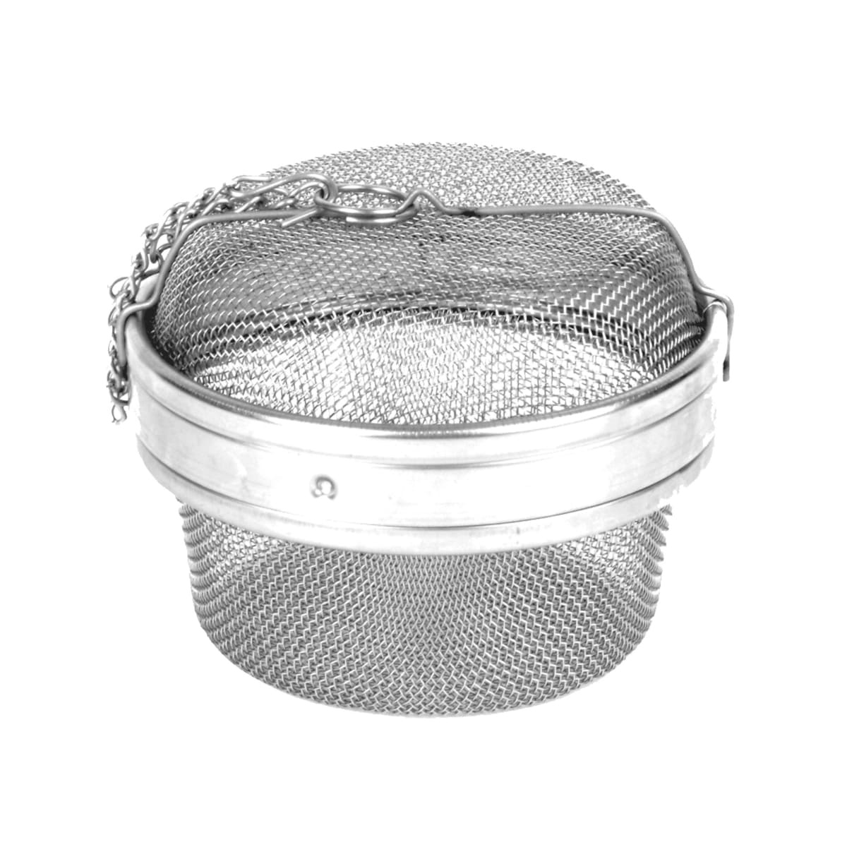 Thunder Group SLTB005 stainless steel mesh tea ball with attached chain, open to show fine mesh lining