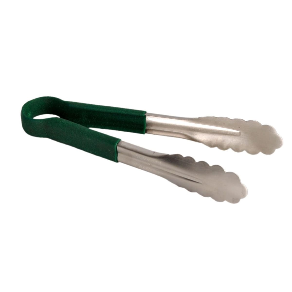 Thunder Group SLTG810G 10-inch stainless steel utility tongs with green non-slip handle