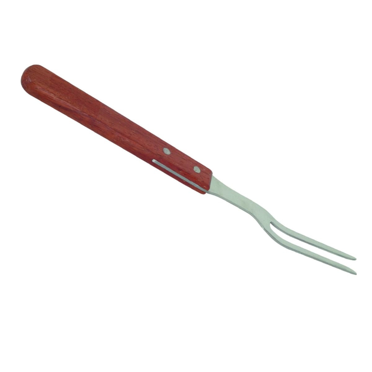 Thunder Group SLTWPF013 13-inch stainless steel pot fork with riveted brown wood handle and two tapered tines