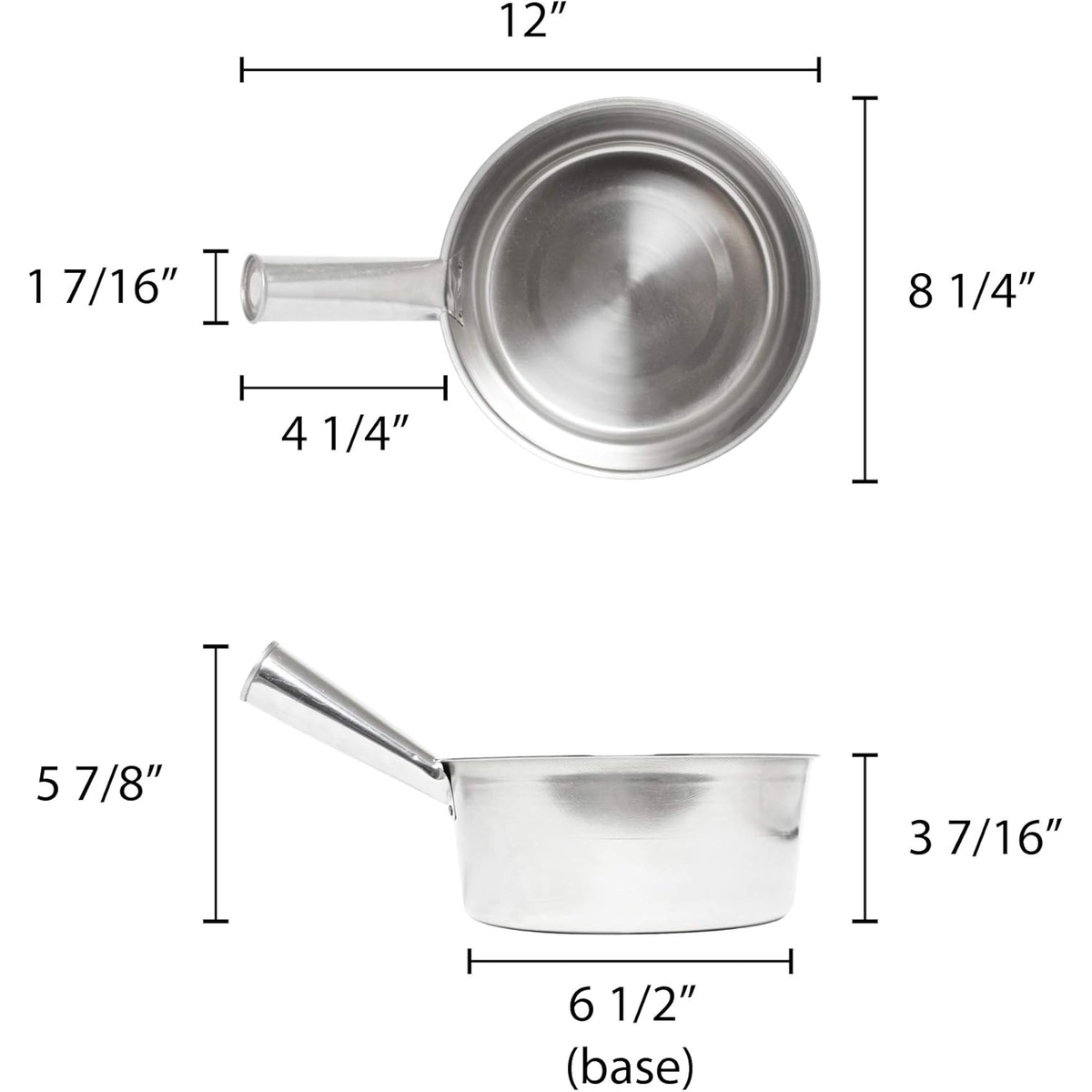 Dimension diagram of Thunder Group SLWL001 water ladle showing 12-inch total length, 8-1/4-inch diameter bowl, 3-7/16-inch height, and 6-1/2-inch base
