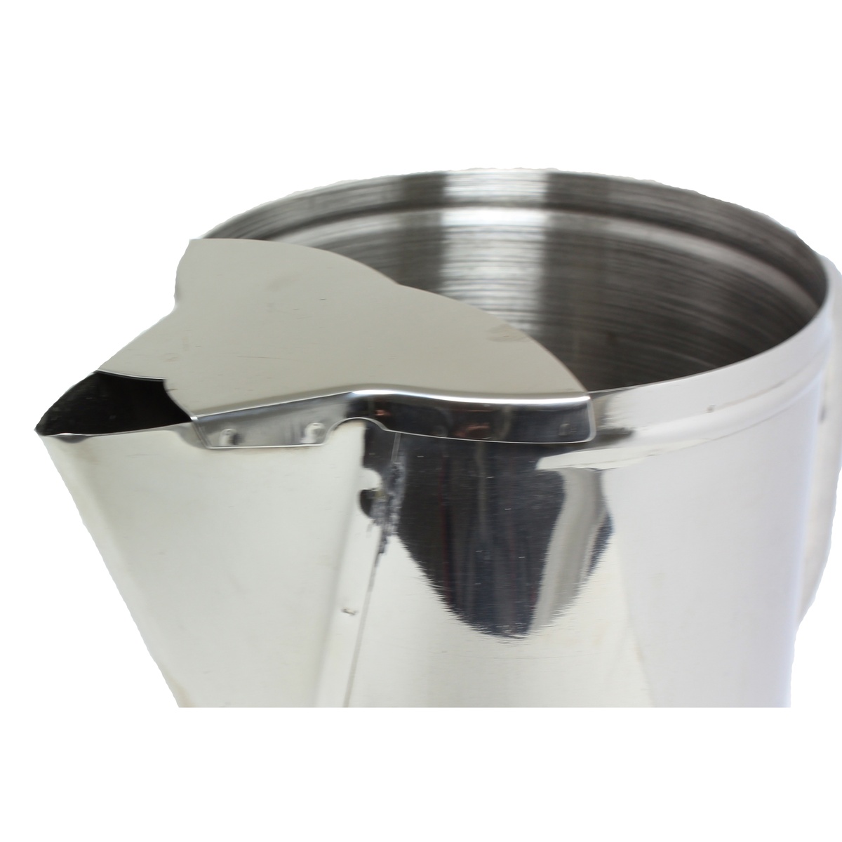 Close-up of Thunder Group SLWP064 ice guard spout detail on stainless steel water pitcher