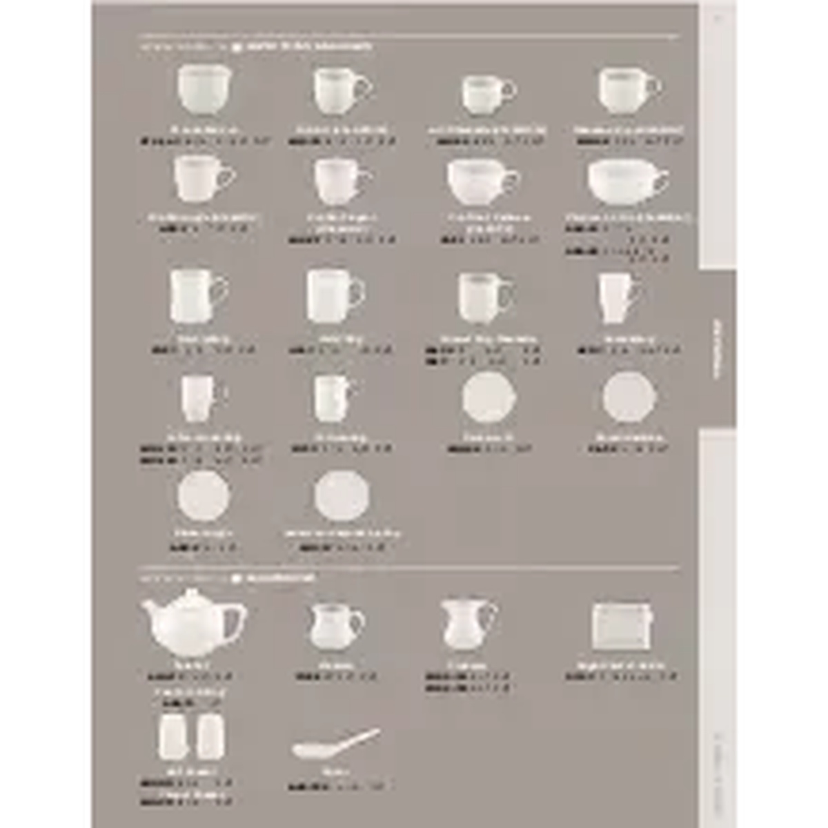 Vertex China Argyle and Universal collection catalog page showing full range of matching porcelain dinnerware pieces