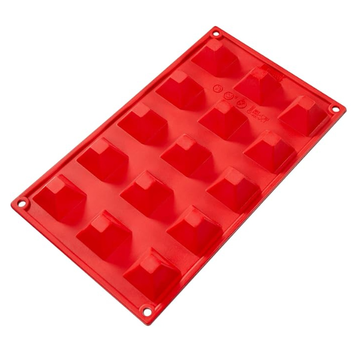 Fat Daddio's red silicone pyramid baking mold with 15 cavities arranged in three rows