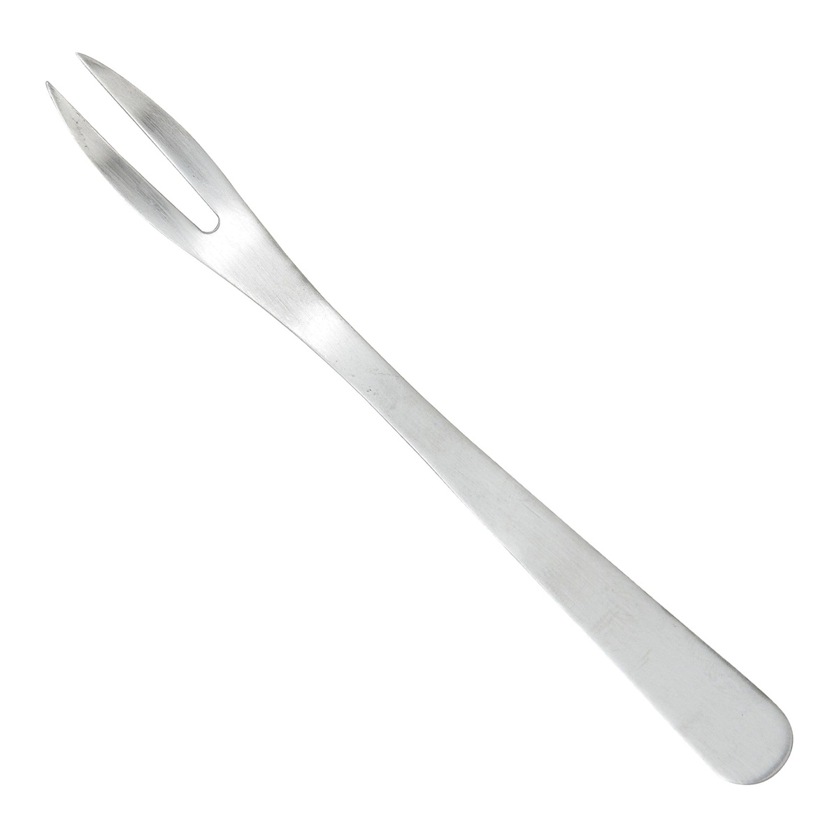 Winco SND-F7 stainless steel snail fork with two tines on white background