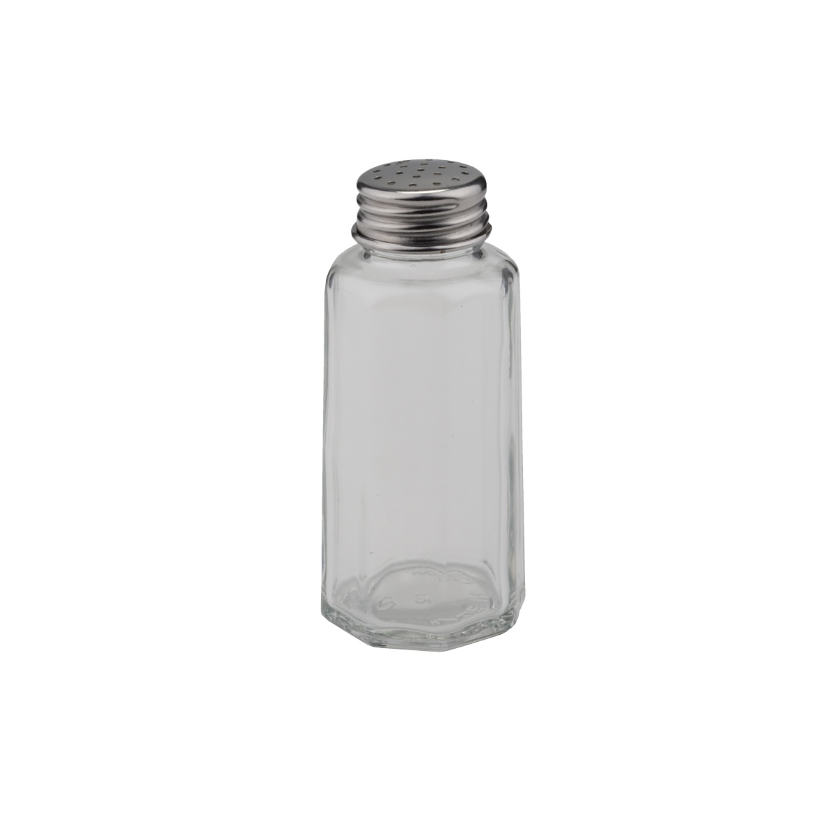 2 oz paneled glass shaker with perforated stainless steel flat cap