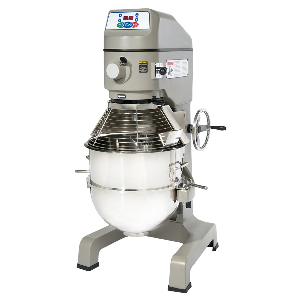 Globe SP60 floor planetary mixer with stainless steel bowl and wire bowl guard
