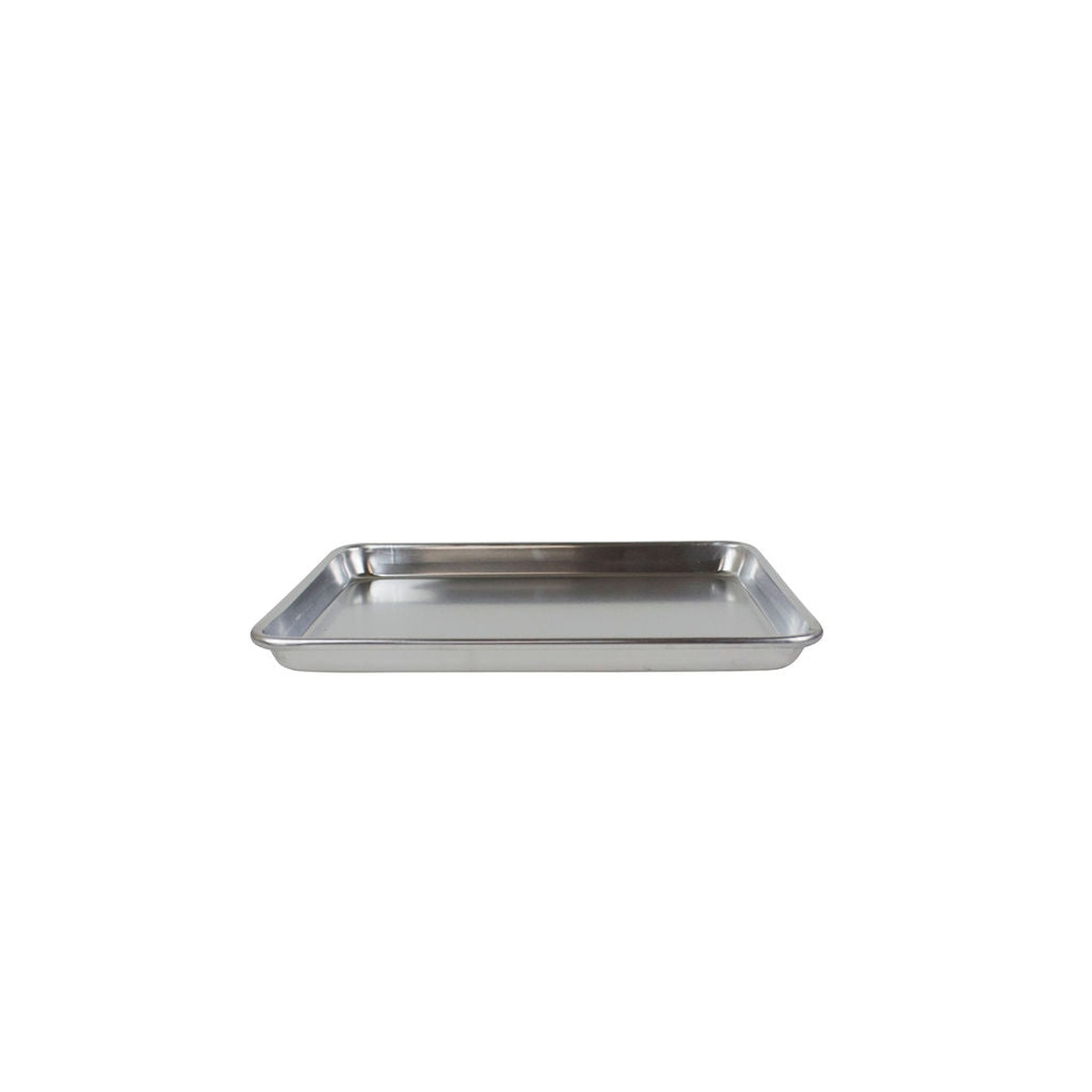 Libertyware SP913 quarter-size aluminum sheet pan, side-angled view highlighting closed bead rim and shallow sidewalls