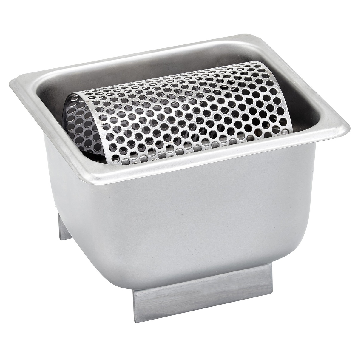 Winco SPBR-604 stainless steel butter roller assembled with 1/6 size steam table pan and perforated roller