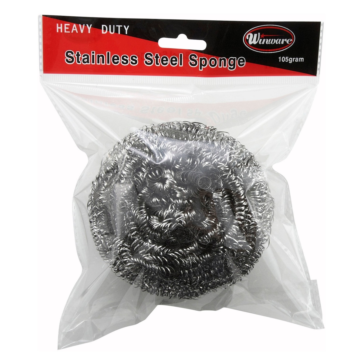 Winco SPG-105 Heavy Duty Stainless Steel Scrubbing Sponge 105g in retail packaging