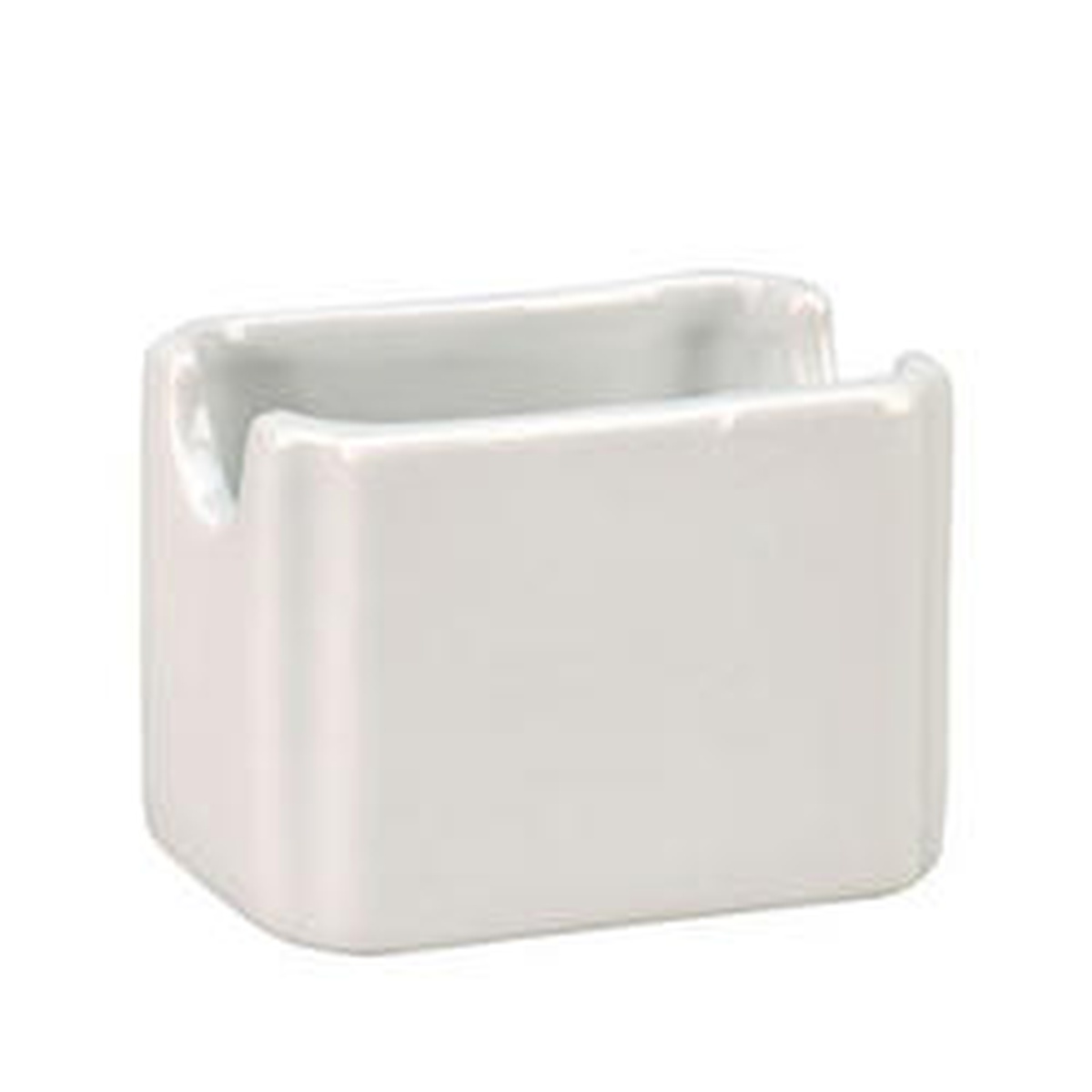 Vertex China SPH-P bright white porcelain sugar packet holder, compact rectangular shape with notched sides