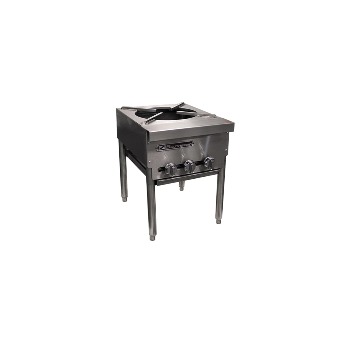 Southbend SPR-1J single burner stock pot range with three control knobs and stainless legs