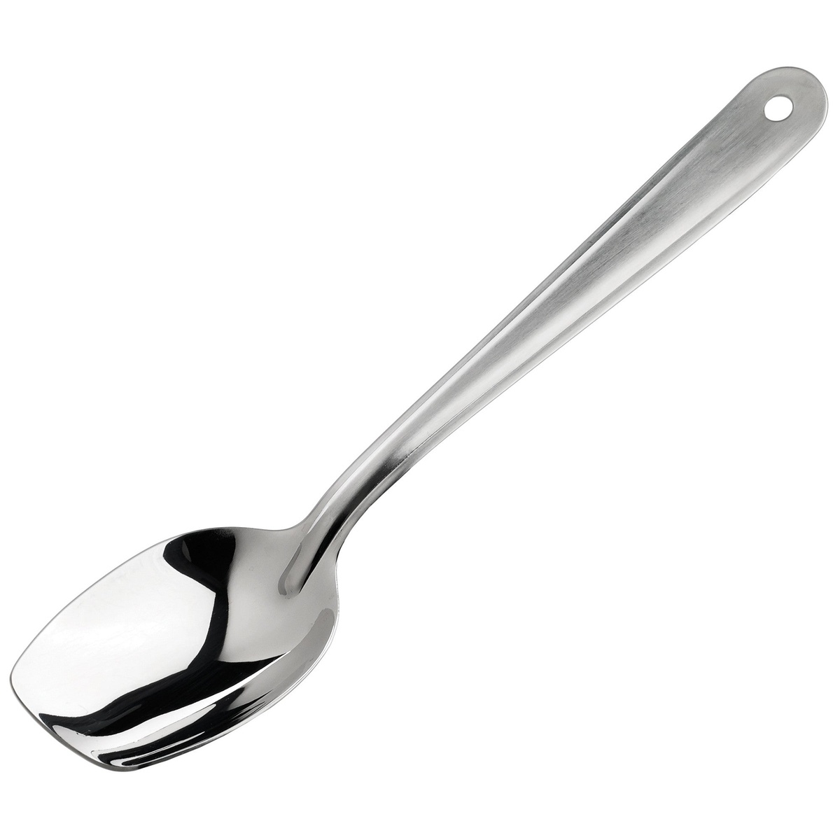 Winco SPS-S10 10-inch solid slanted plating spoon in 18/8 stainless steel with satin finish and hanging hole