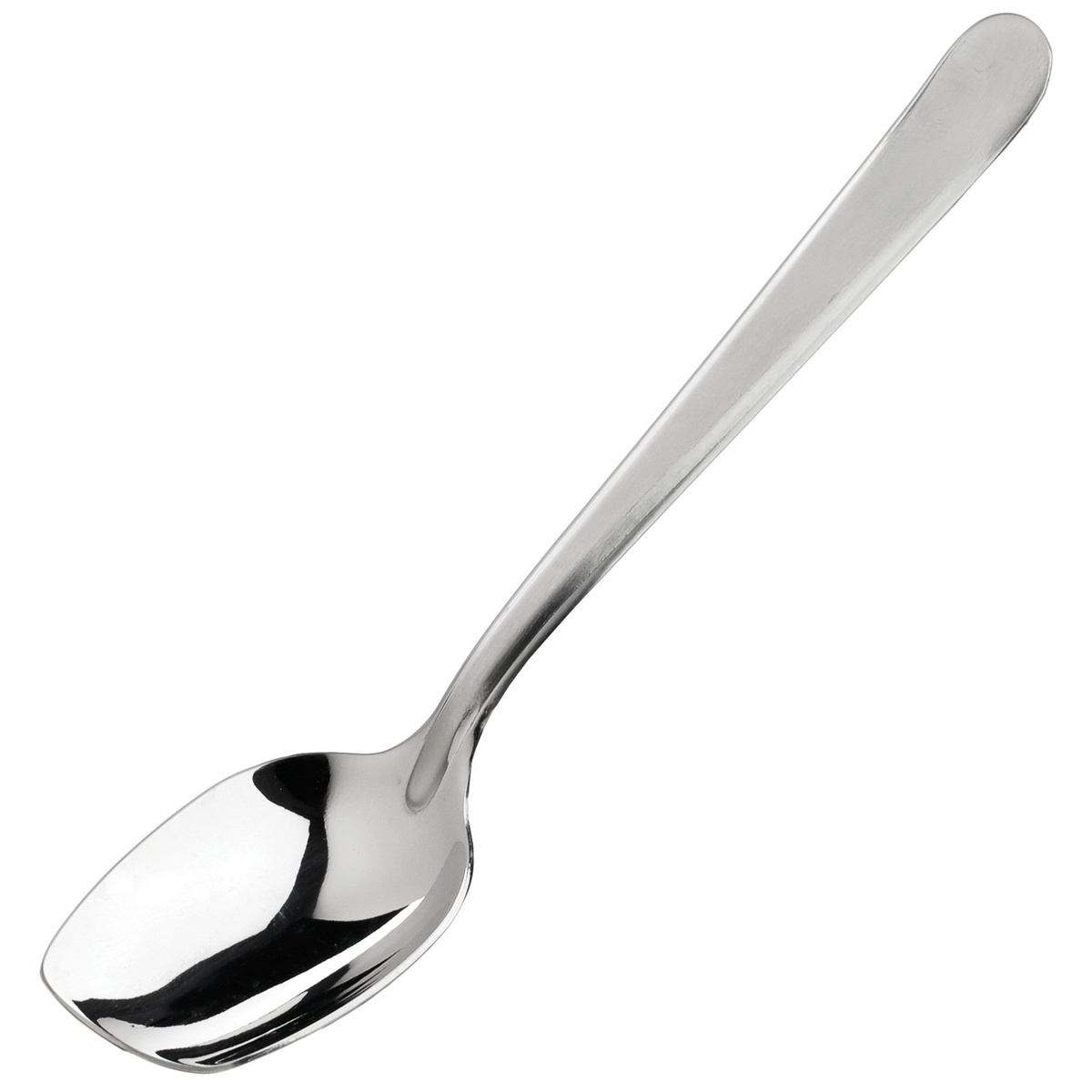 Winco SPS-S8 8-inch solid slanted plating spoon in 18/8 stainless steel with satin finish and flat front bowl