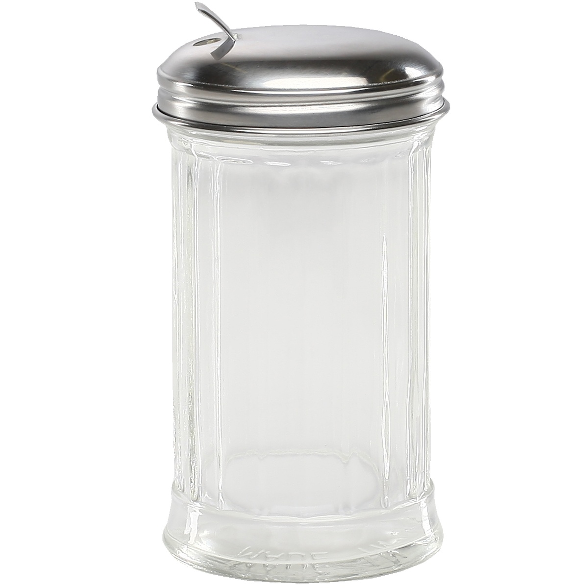 Libertyware 12 oz paneled clear glass sugar jar with stainless steel flap top lid