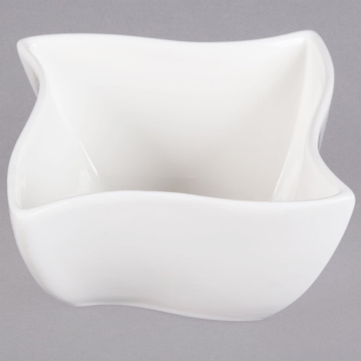 American Metalcraft SQVY12 white porcelain Squavy bowl with wavy irregular rim, top-angle view