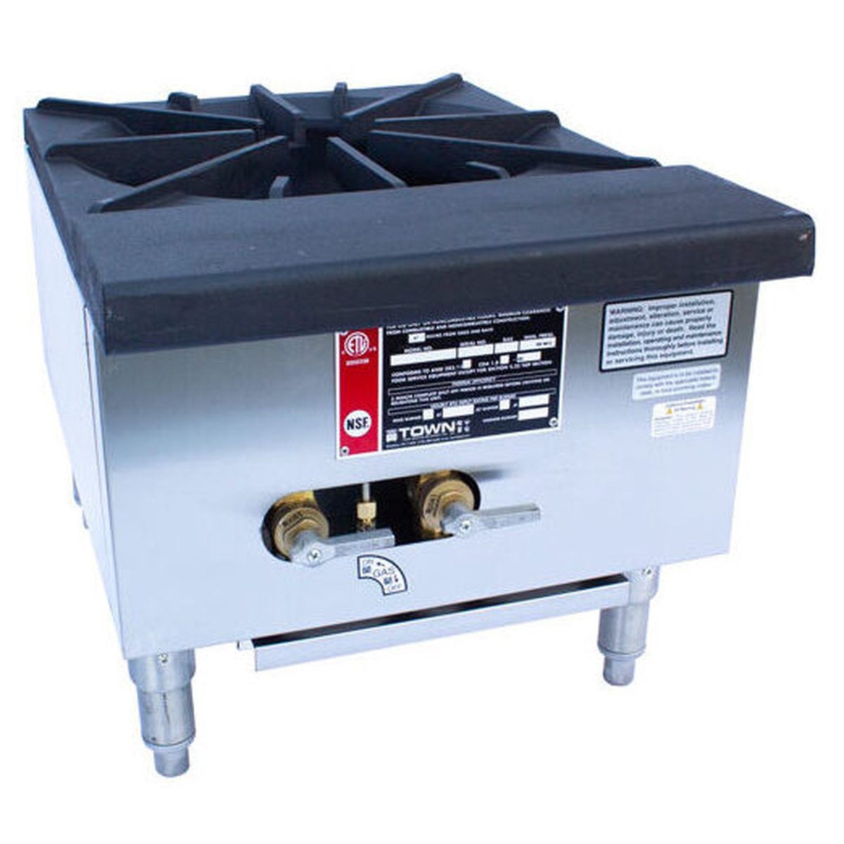 Town SR-24-G-SS-N commercial stock pot range with stainless steel construction, cast iron grate top, and adjustable legs