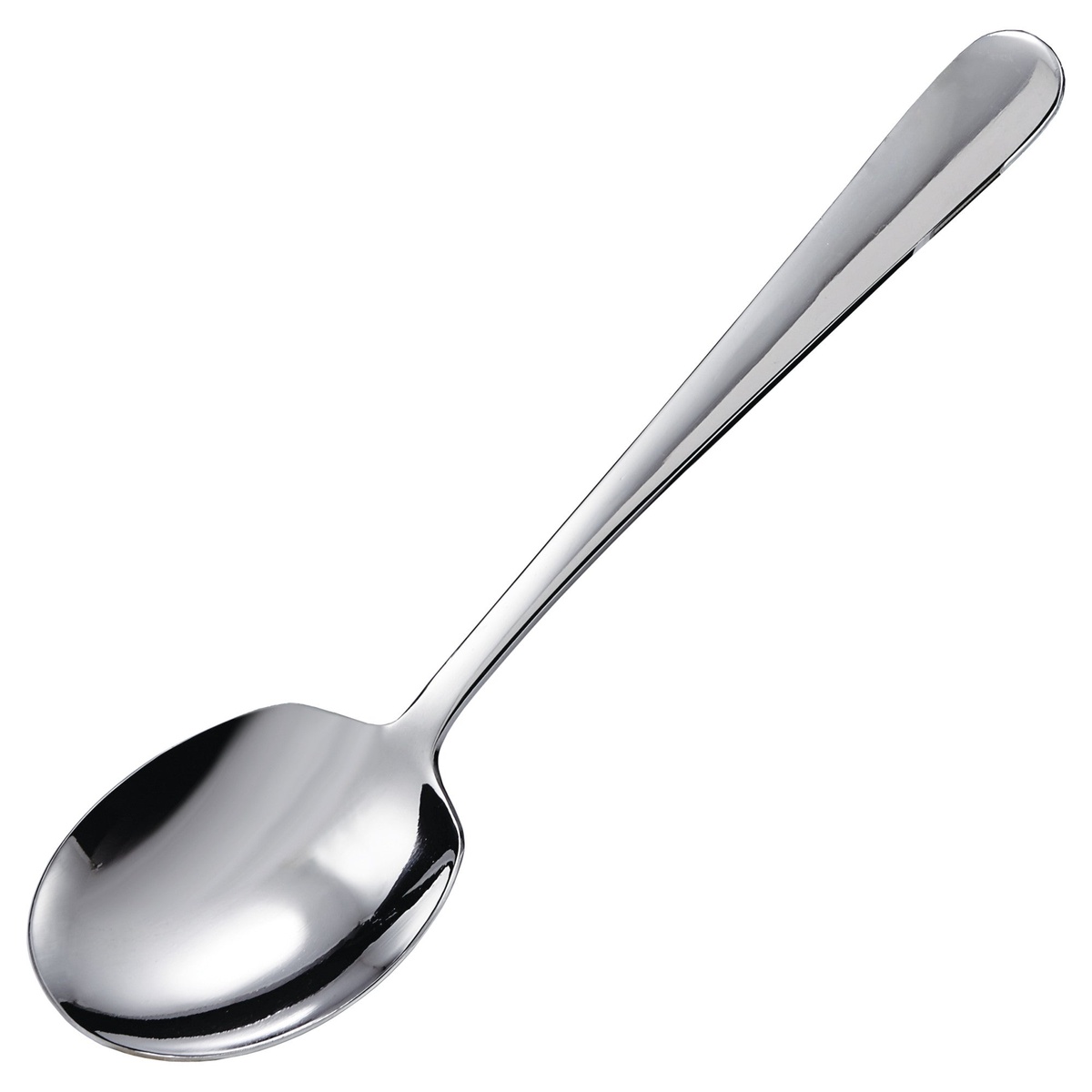 Winco SRS-2 stainless steel serving spoon with round edge bowl and long handle