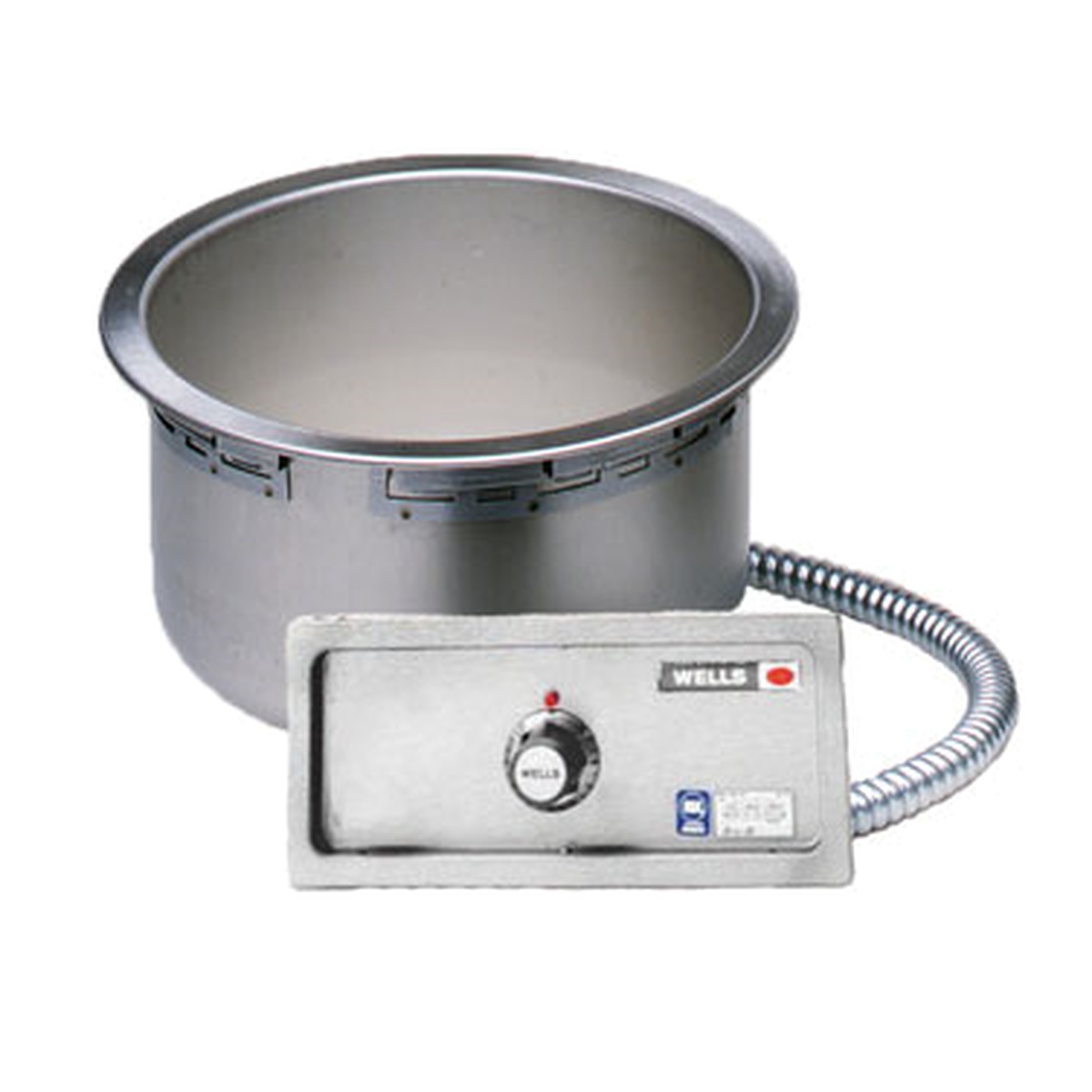 Wells SS-8TDU drop-in food warmer from above showing round stainless steel bowl with Wellslocks flange and attached control panel
