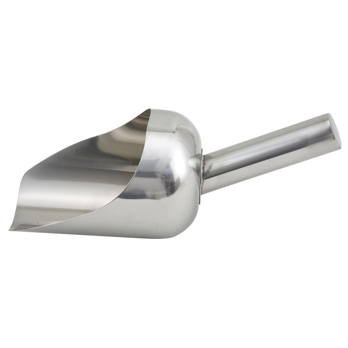 Winco SSC-2 stainless steel utility scoop with tapered bowl and cylindrical handle