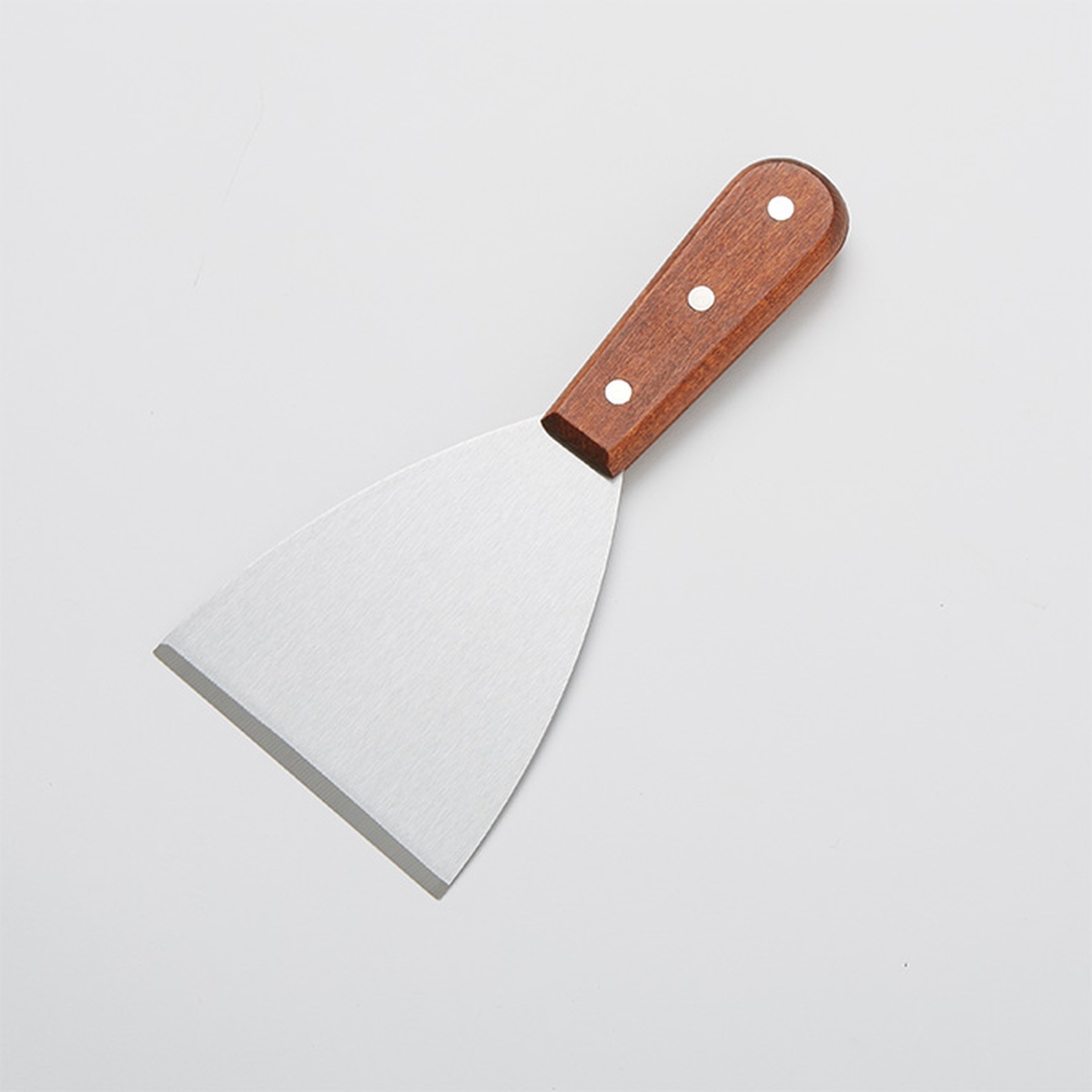 American Metalcraft SSC19 stainless steel grill scraper with slanted blade and riveted wooden handle