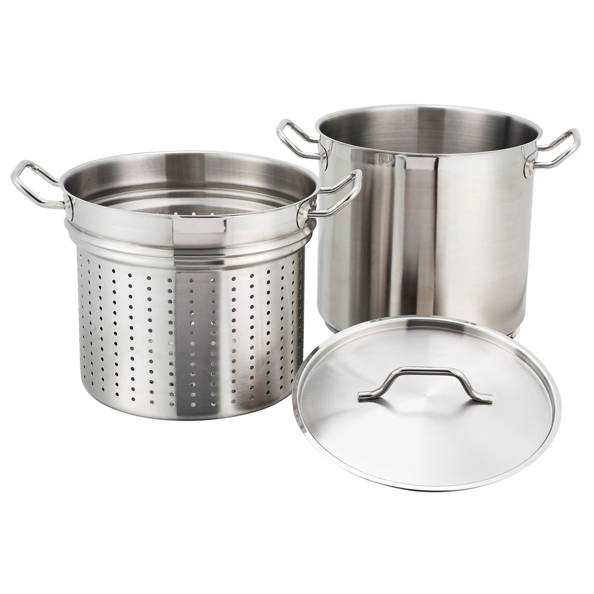 Winco SSDB-8S components including pot, perforated insert, and cover