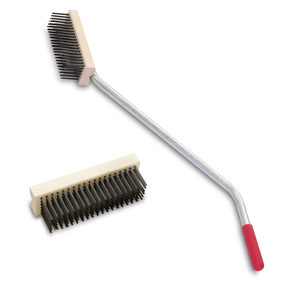 Malish SSGB-02 Super Saver Grill Brush with long curved metal handle and red grip, shown with separate replacement brush block