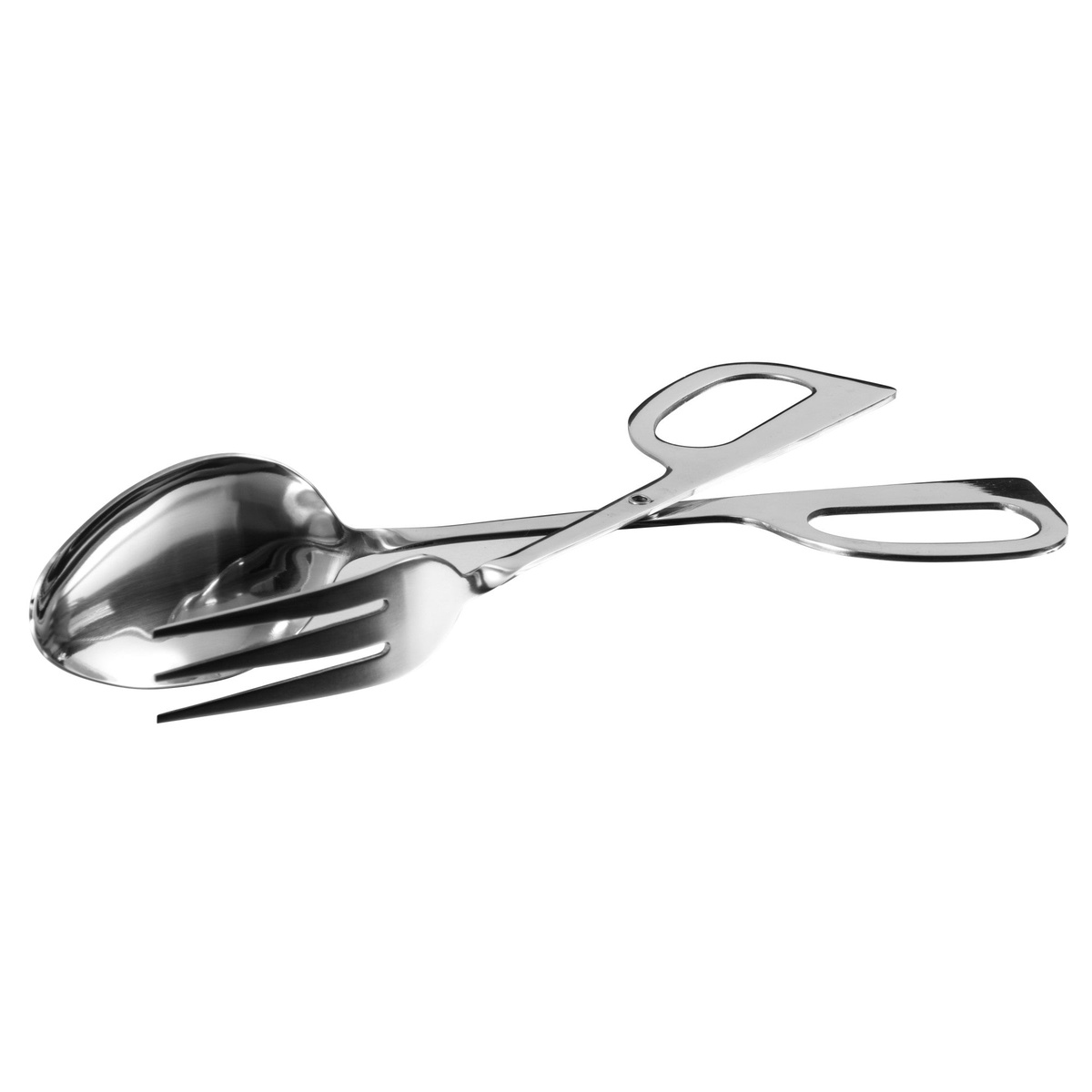 Winco ST-10 10-inch stainless steel scissor-style salad tongs with spoon and fork tips, satin finish