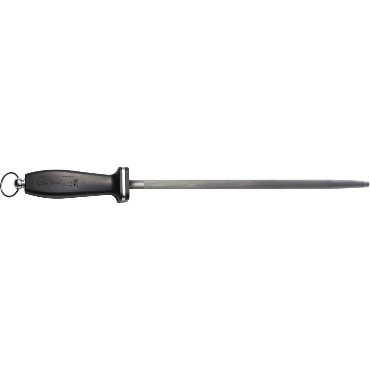 Master Grade ST-1500 nickel-chrome finish steel honing rod with black plastic handle and hanging loop