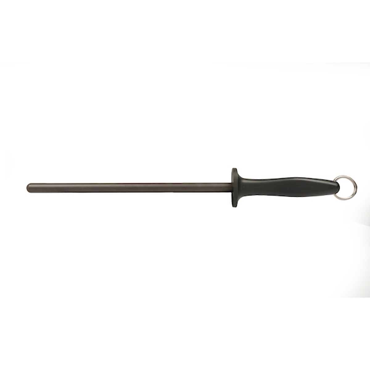 Master Grade ST-2500 ceramic sharpening rod with black handle and hanging ring on white background