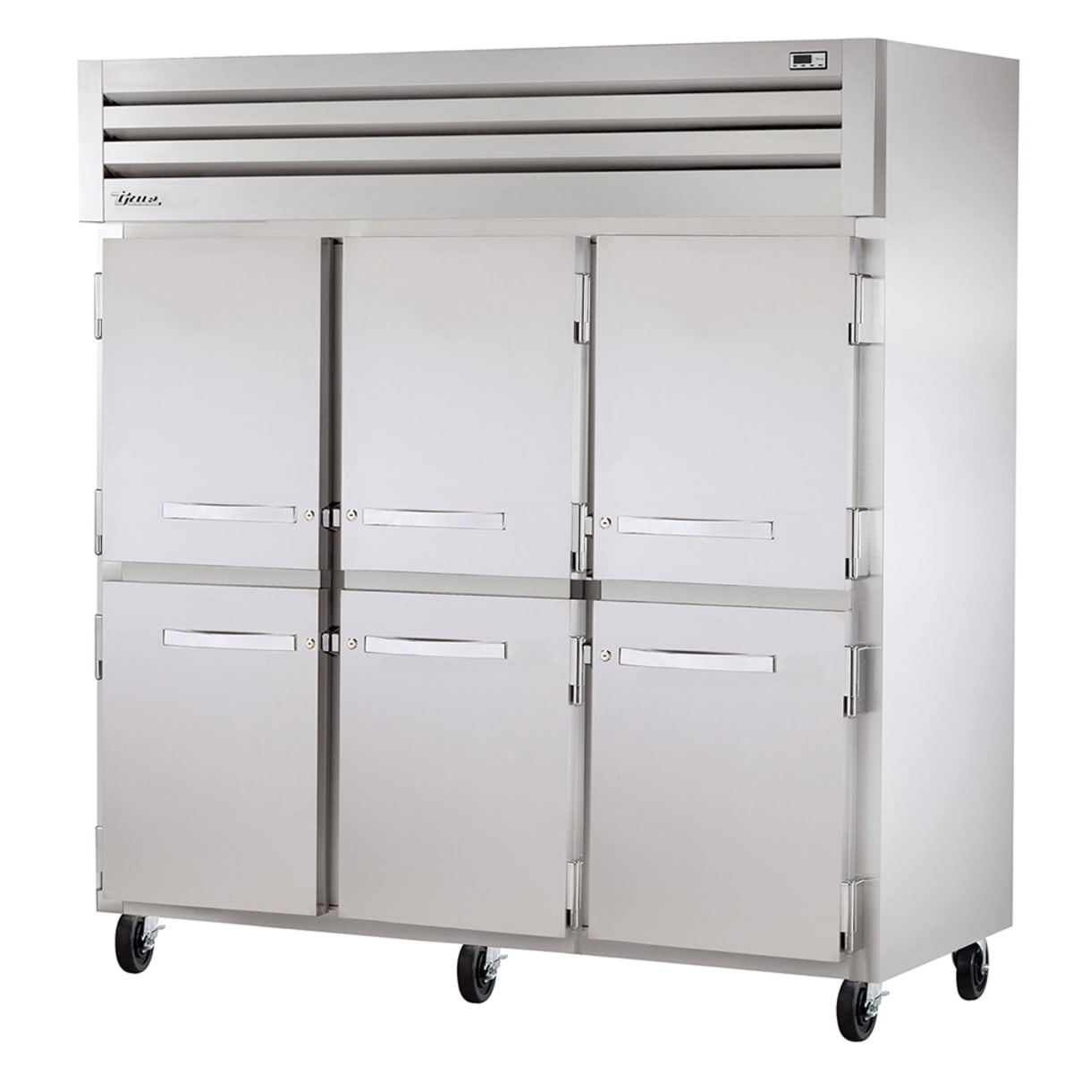 True STA3R-6HS-HC three-section reach-in refrigerator with six solid half doors