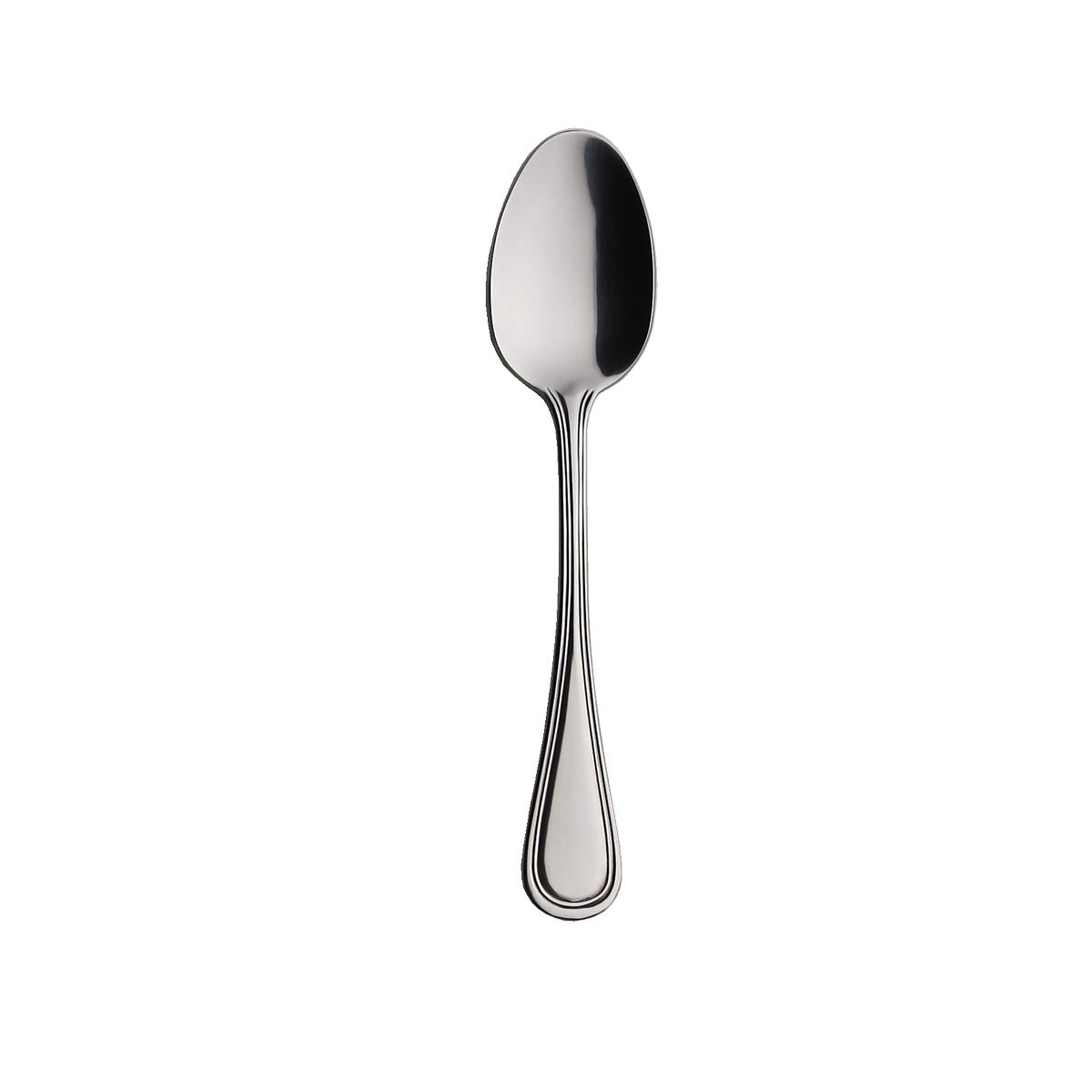 Libertyware Stansbury dessert spoon with mirror polished finish and edge-ground handle detail