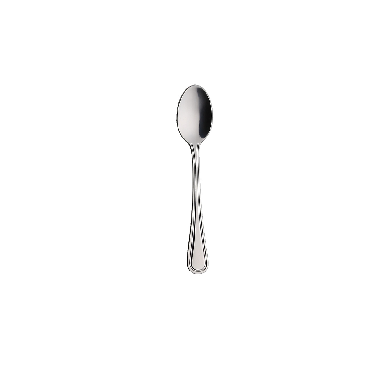 Libertyware Stansbury after dinner spoon with mirror polished finish on white background