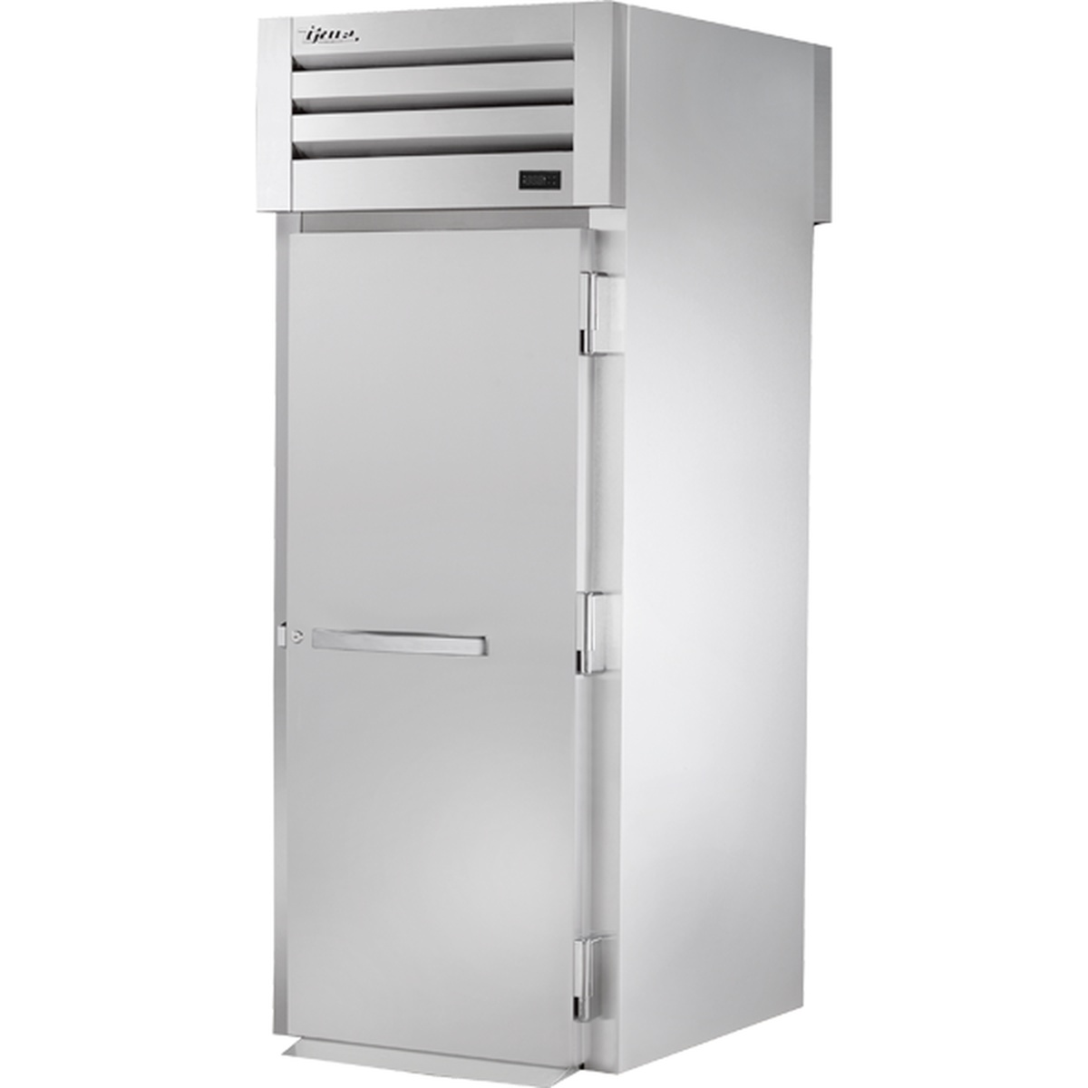 True STR1RRT-1S-1S stainless steel single-section roll-through refrigerator with top-mount compressor and solid swing door