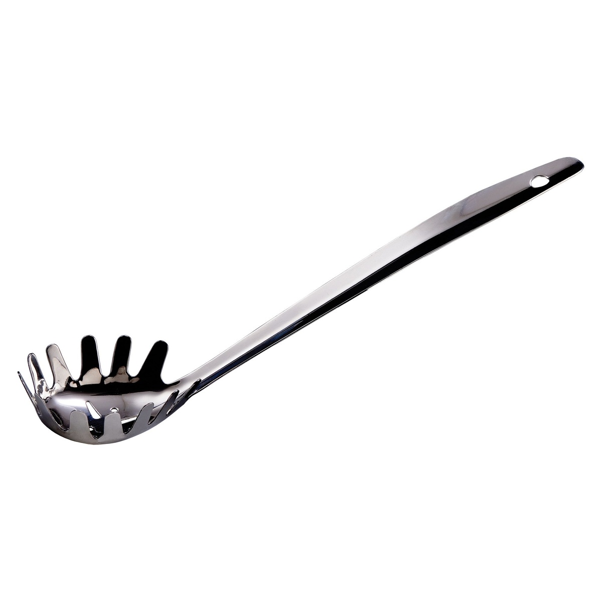 Winco STS-13 13-inch stainless steel spaghetti server with tined bowl head and flat handle with hanging hole