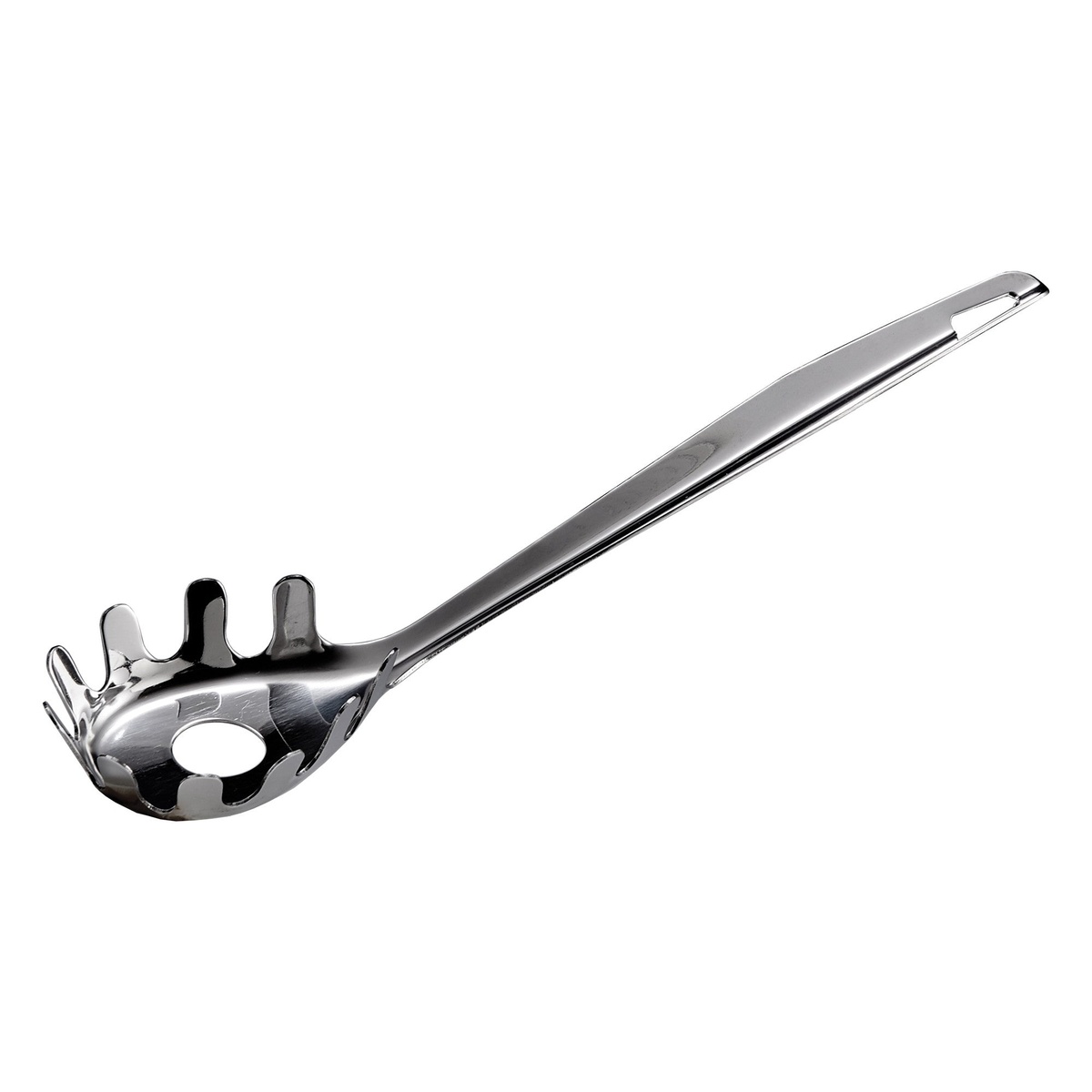 Winco STS-9 9-inch stainless steel spaghetti server with tined bowl and drainage hole