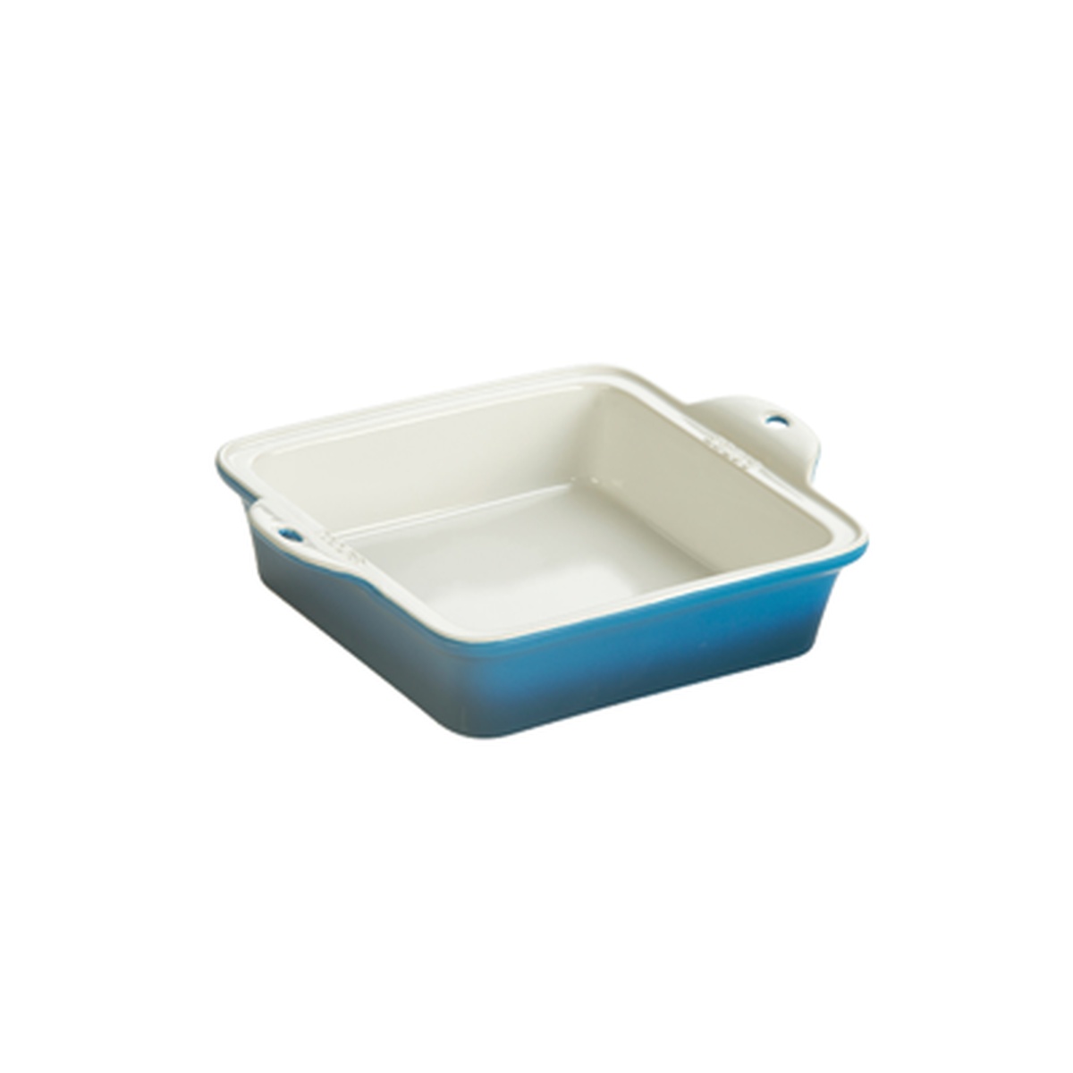 Lodge Manufacturing 8x8 square blue stoneware ceramic baking dish with handles