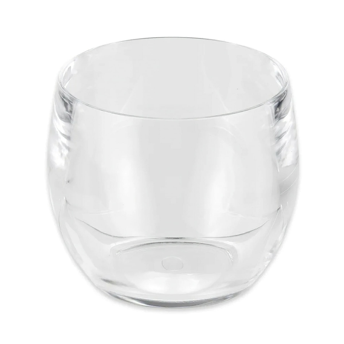 G.E.T. Enterprises SW-1460-CL clear 8 oz. stemless wine glass in SAN plastic, shown on white background