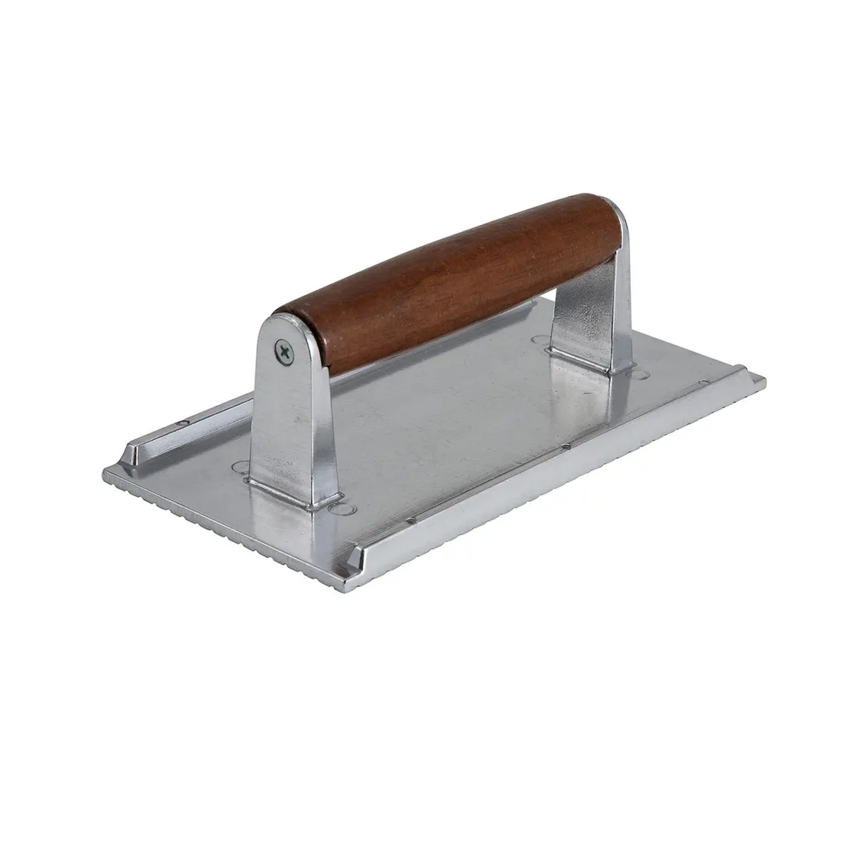 Winco SWA-1 cast aluminum steak weight with wooden handle and rectangular press surface