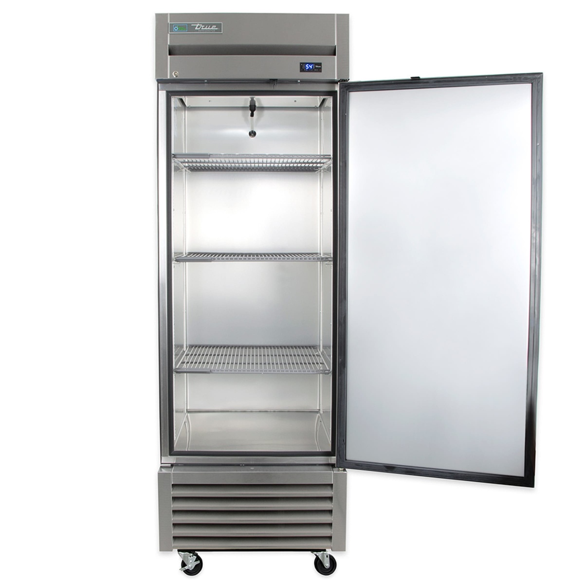True T-23-HC refrigerator with door open showing interior shelves