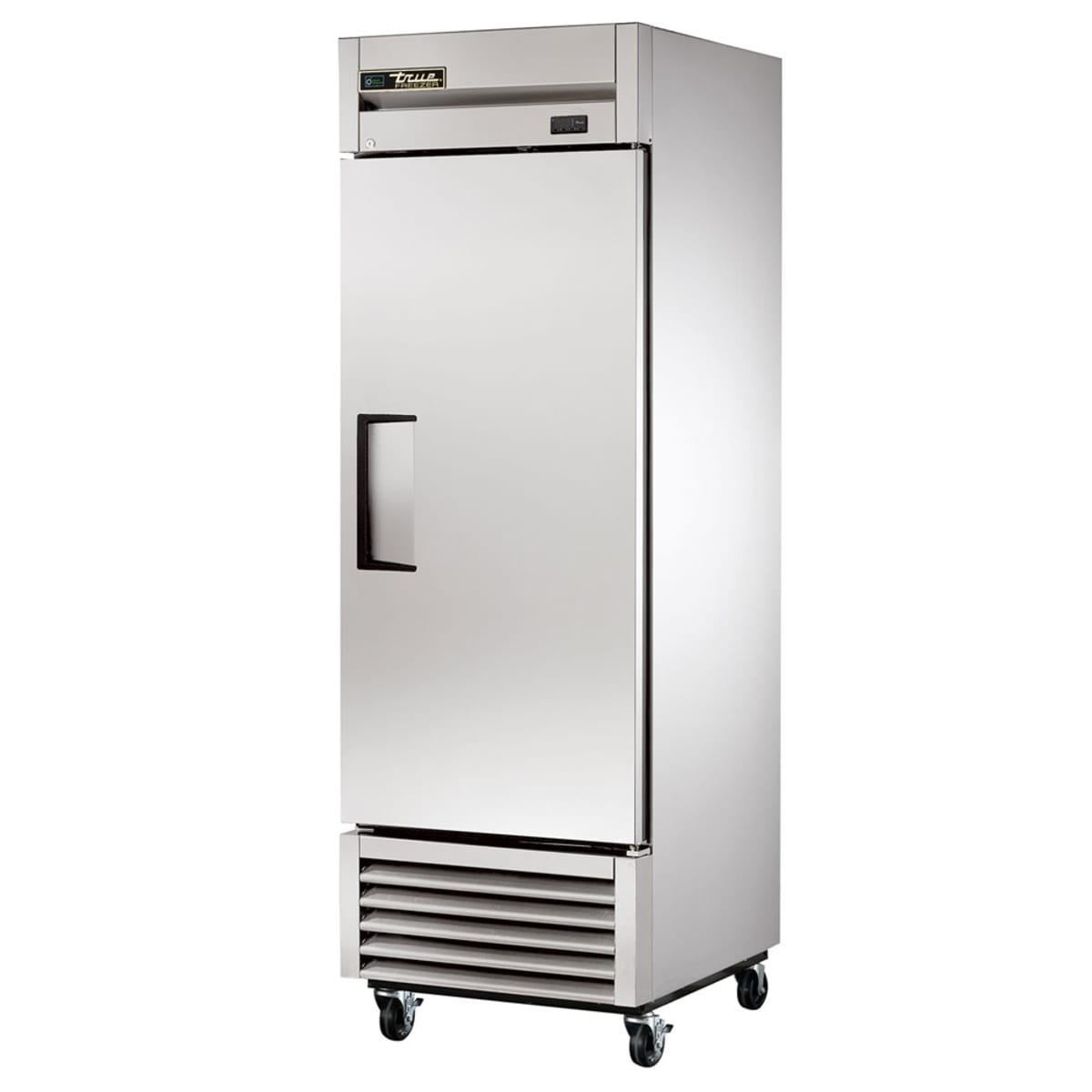 True T-23-HC one-section solid door reach-in refrigerator, front view on casters