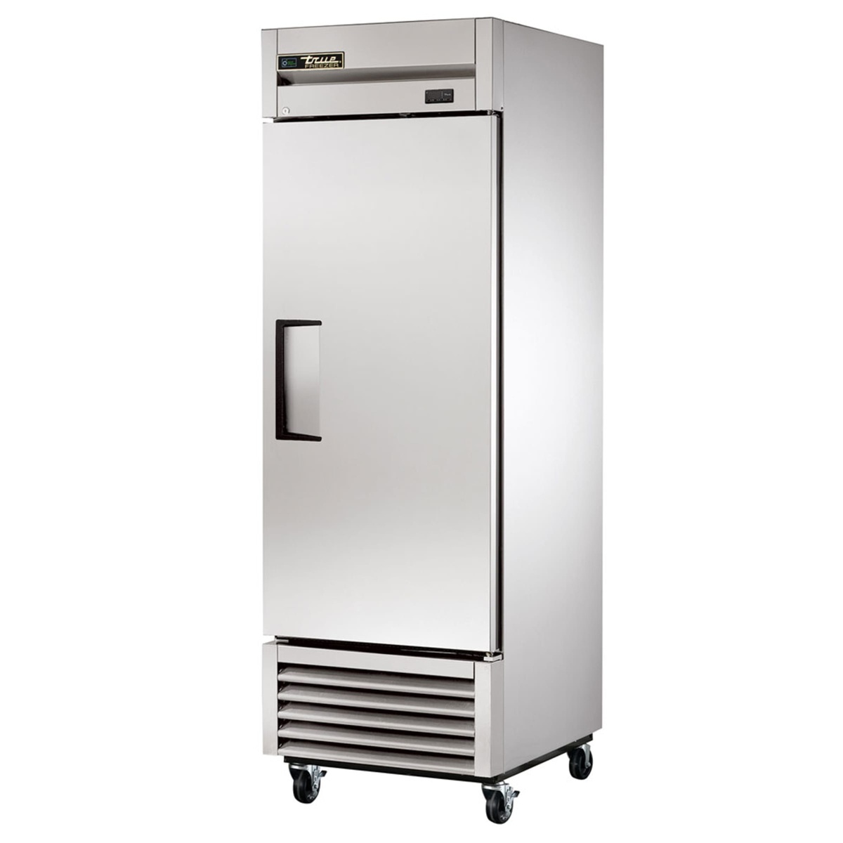 True T-23-HC one-section solid door reach-in refrigerator with bottom-mounted grille and casters