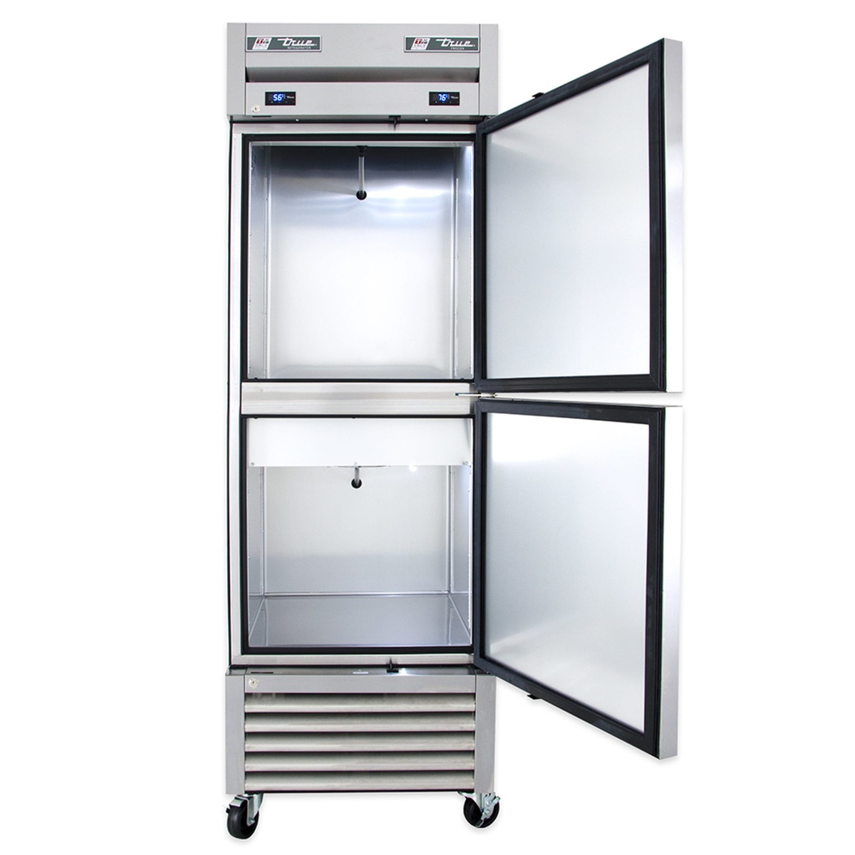 True T-23DT-HC with both solid doors open showing separate upper and lower compartments