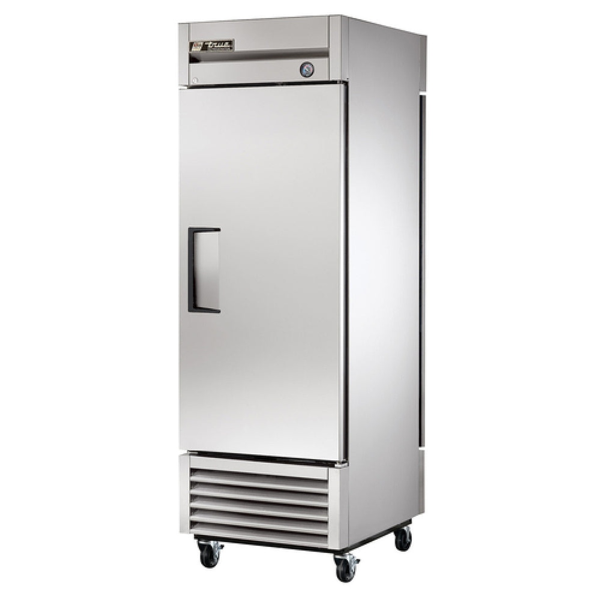 True T-23PT-HC one-section stainless pass-thru refrigerator on casters