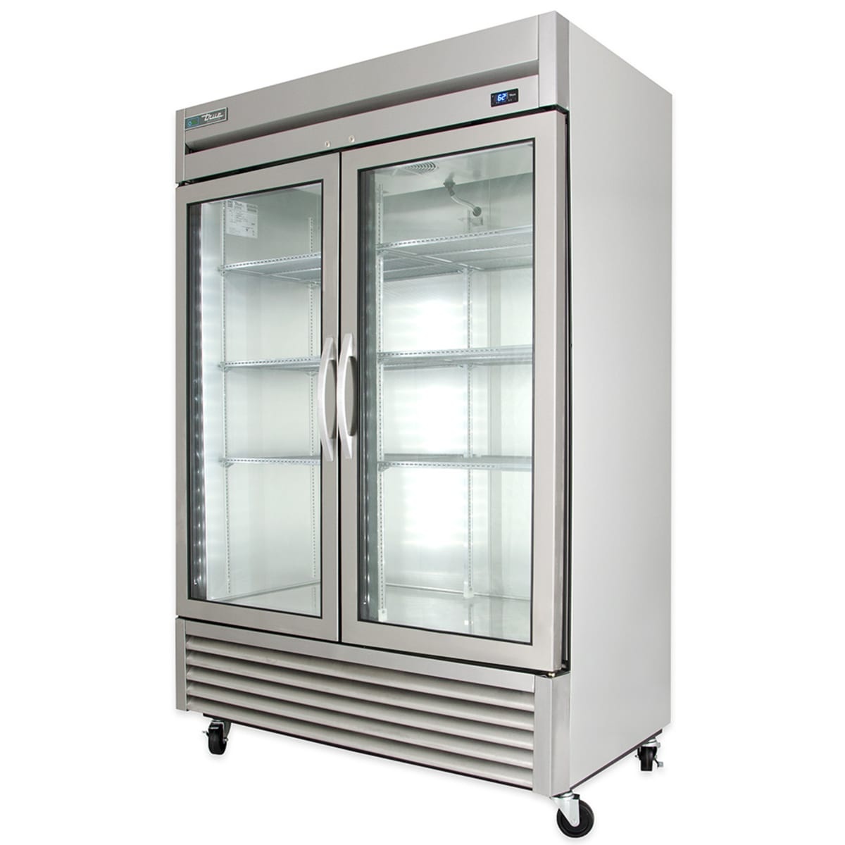 True T-49G-HC~FGD01 two-door glass reach-in refrigerator on casters