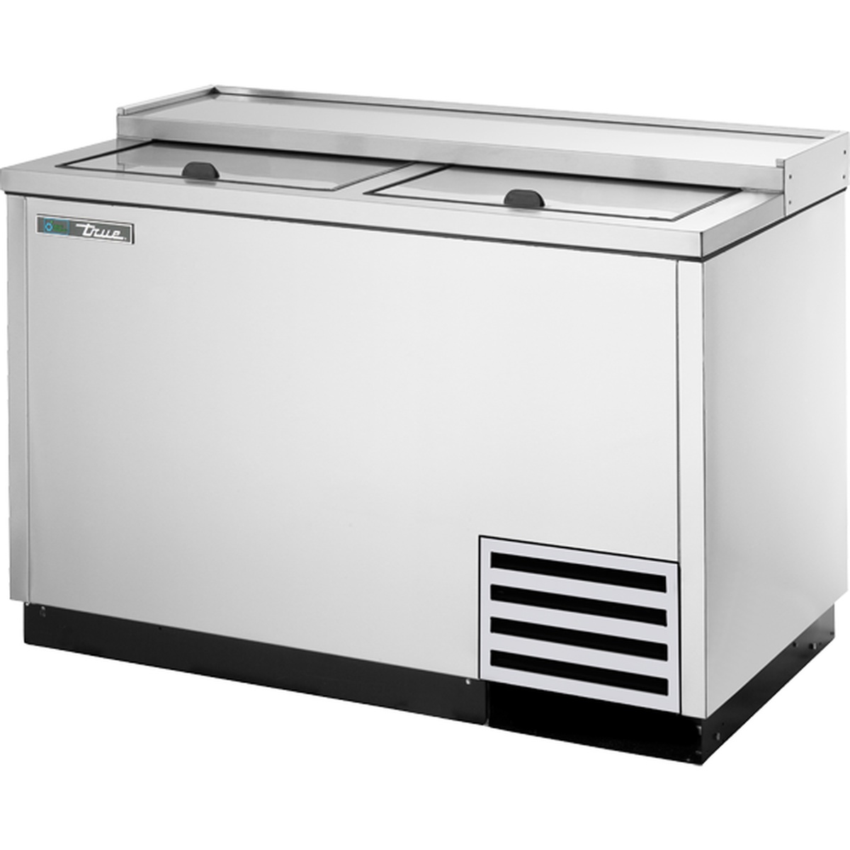True T-50-GC-S-HC stainless steel two-section glass and plate chiller with dual solid slide lids and front ventilation grille