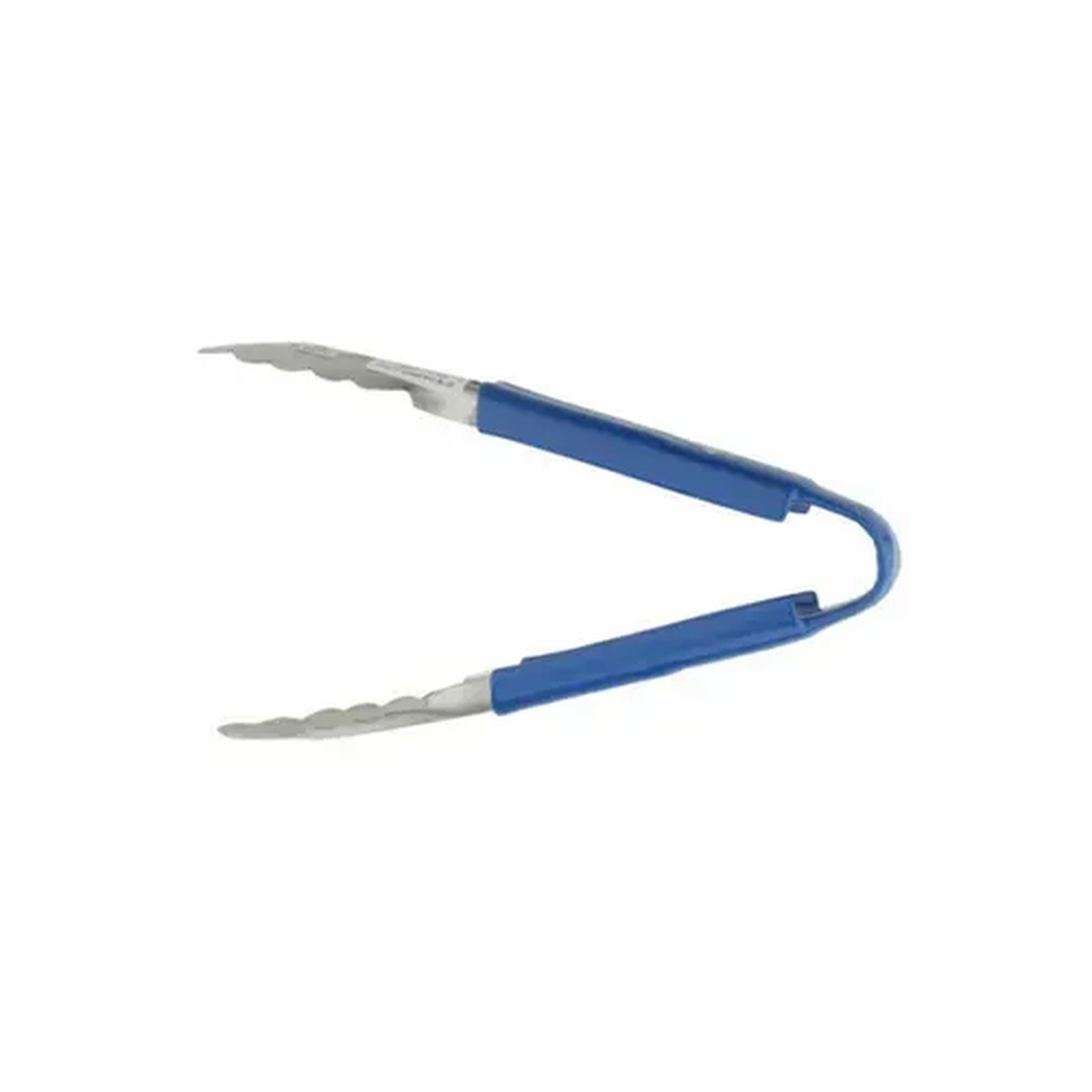 Libertyware T10P-BL 9-inch utility tongs with blue plastic-coated handle and stainless steel serrated jaws