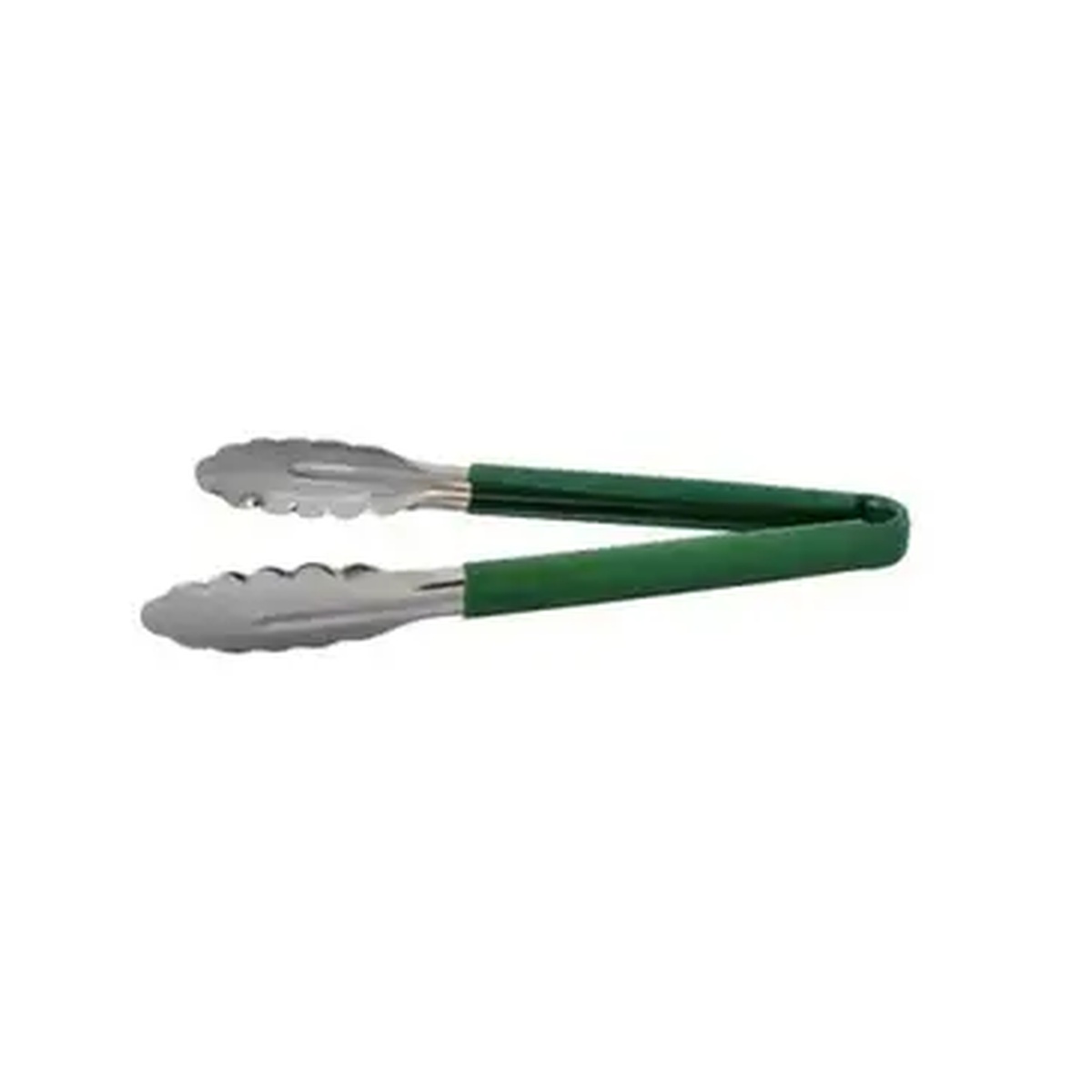 Libertyware T10P-GR 9-inch utility tongs with stainless steel scalloped jaws and green plastic-coated handle