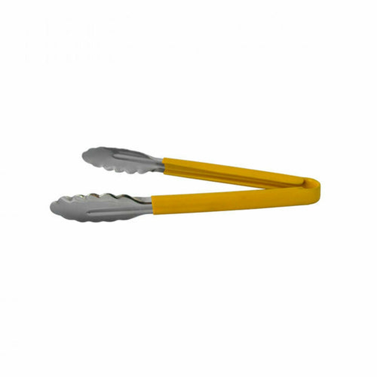 Libertyware T10P-YL 9-inch stainless steel utility tongs with yellow plastic-coated handle