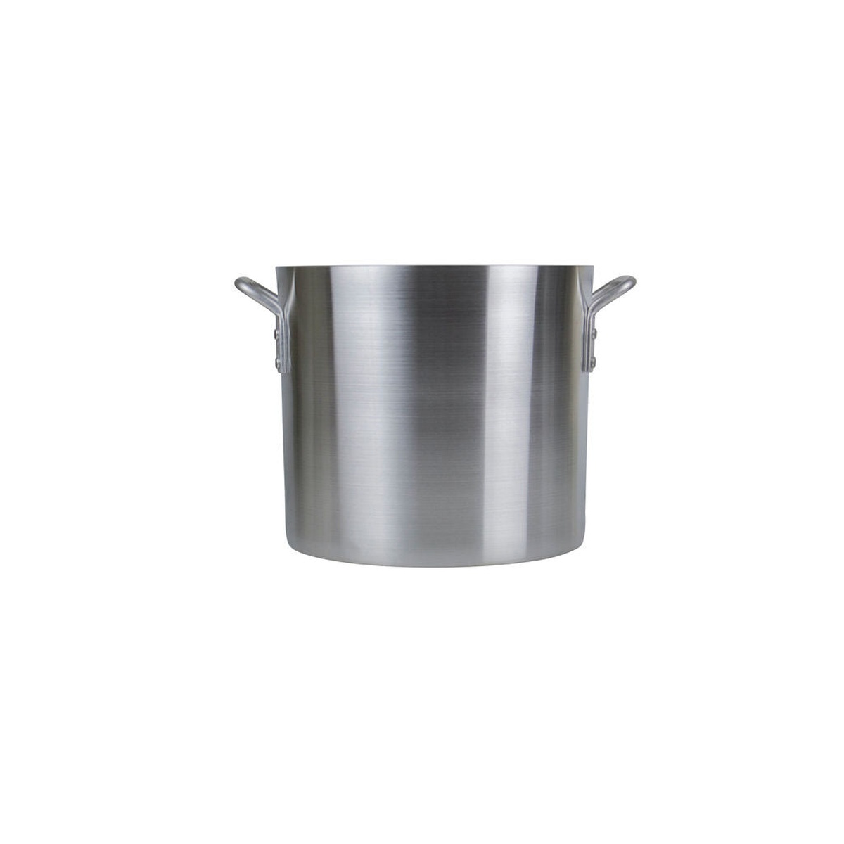 Libertyware 16-quart aluminum stock pot side profile showing riveted handles and reinforced rim